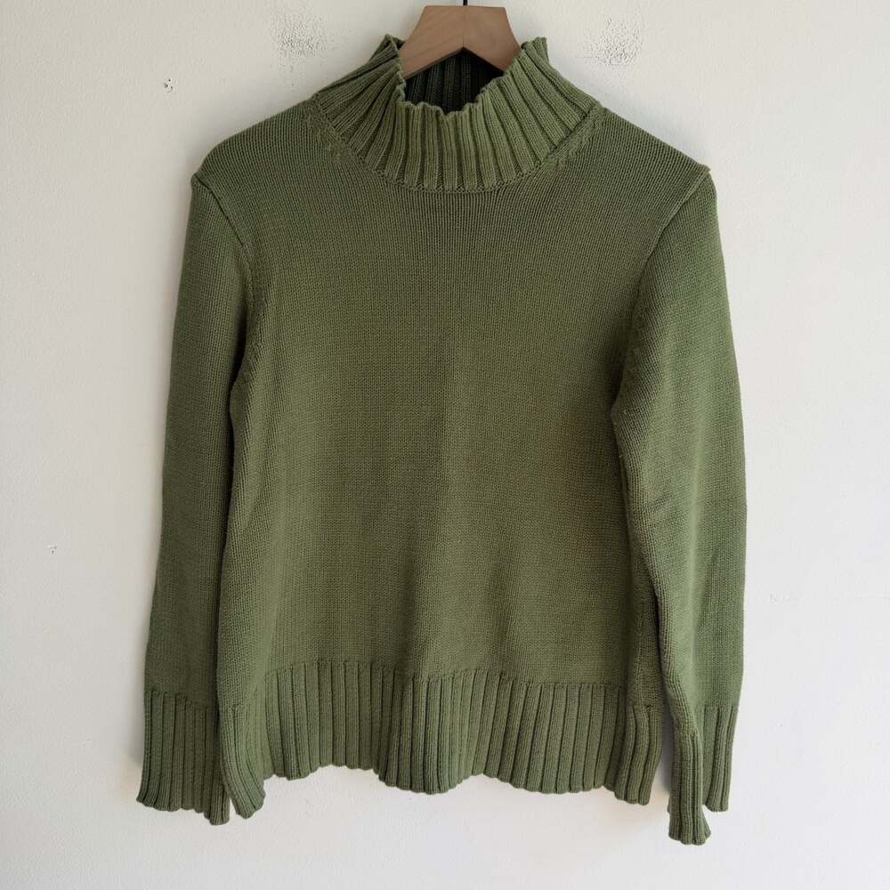 J. Crew Women’s 100% Cotton Turtleneck Sweater Olive Green Size S Classic Layer